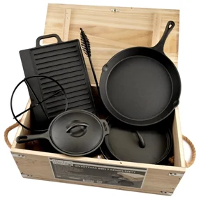 Set BBQ 6+1 piese în cutie de lemn, fontă, Perfect Home 28340
