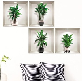 Set 4 autocolante 3D pentru perete Ambiance Exotic Palm Leaves