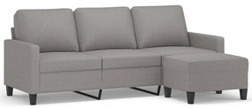 3153367 vidaXL Canapea cu 3 locuri și taburet, gri deschis, 180 cm, textil
