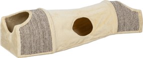 PawHut Tunel pentru pisici cu 3 deschideri, pufos, sfoară de zgâriat din sisal, 107x38x29 cm, Bej/Gri | Aosom Romania