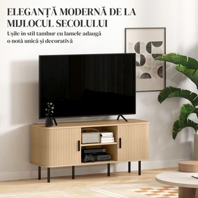 HOMCOM Dulap TV cu 2 Dulapuri, 2 Rafturi și 2 Orificii pentru Cabluri, Mobilier TV din Lemn, 120x40x55 cm, Lemn Natural | Aosom Romania