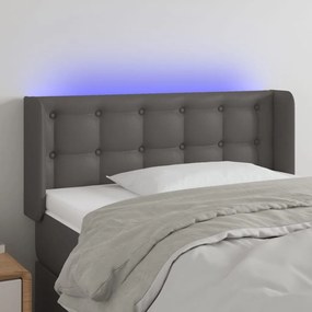3123312 vidaXL Tăblie de pat cu LED, gri, 83x16x78/88 cm, piele ecologică
