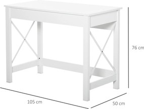 HOMCOM, Birou de Studiu, Stil Modern, MDF, Metal, 105x50x76 cm, Alb | Aosom Romania