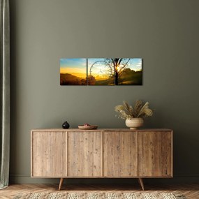 Tablou cu răsăsrit de soare (cu ceas) (90x30 cm)