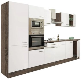 Mobilă de bucătărie Yorki 330, corp din stejar Yorki, față alb satinat, dulap cu raft