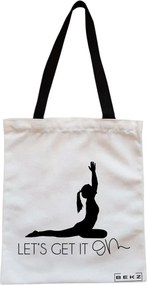 Sacosa de Panza pentru Cumparaturi, Geanta Tote, Yoga Let's get it on, Cu fermoar, 38x34.5 cm, Alba, BEKZ®