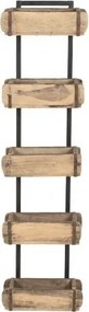 Etajera din lemn de tec si metal cu 5 rafturi din matrite vechi de caramizi, H124 cm, „Ladrillos Antiguos”
