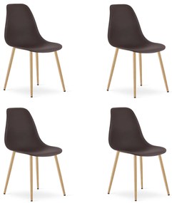 Set 4 Scaune Bucatarie/Dining Velo Plus Maro Picioare Metalice Finisaj Lemn
