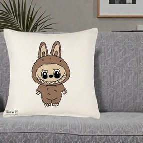 Perna Personalizata Labubu Maro Natural Solo, 40x40 cm, Crem Reliefat, Husa Detasabila, Perna Inclusa, BEKZ®