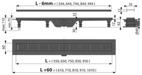Set rigola de dus cu capac, AlcaPlast, Simple, 75 cm, negru mat