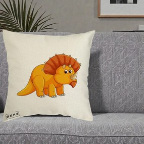 Perna Decorativa Triceratops Portocaliu, 40x40 cm, Ecru, Husa Detasabila, Perna Inclusa, BEKZ®