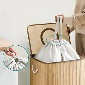 Coș de rufe din bambus cu plasă detașabilă