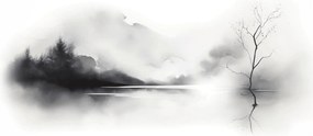 Tablou pe sticlă - pictură cu cerneală de peisaj (70x50 cm)