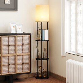 HOMCOM Lampadar cu polițe, 3 temperaturi de culoare, telecomandă pentru living dormitor birou negru | Aosom Romania