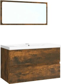 vidaXL Set de mobilier de baie, stejar fumuriu, lemn prelucrat