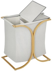 HOMCOM Coș de Rufe Dublu cu 2 Secțiuni, Coș de Rufe din Bambus cu Capac, 55x40x62 cm, Gri