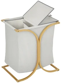 HOMCOM Coș de Rufe Dublu cu 2 Secțiuni, Coș de Rufe din Bambus cu Capac, 55x40x62 cm, Gri