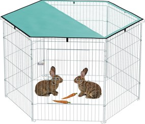 PawHut Parc pentru câini, închisoare pentru câini 6 panouri cu acoperiș, modular și pliabil, cușcă portabilă 76H cm cu ușă argintiu verde | Aosom Romania