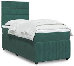 vidaXL Pat box spring cu saltea, verde închis, 100x200 cm, catifea