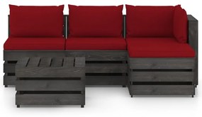 3068237 vidaXL Set mobilier grădină cu perne, 5 piese, gri, lemn tratat