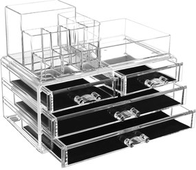 Organizator de machiaj cu cutie de depozitare din acril, 4 sertare mari, 24 x 18,5 x 13,5 cm | SONGMICS