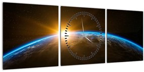 Tablou - Planeta Pământ și univers (cu ceas) (90x30 cm)