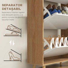 HOMCOM Dulap pentru Pantofi cu Economie de Spațiu cu 3 Sertare și Raft Reglabil, Suport Subțire pentru, 72x24x119 cm, Alb | Aosom Romania