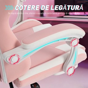 Vinsetto Scaun Gaming Ergonomic cu Urechi de Pisică, Fotoliu Gaming Birou Reclinabil din Piele Eco cu Suport pentru Picioare, Tetieră și Înălțime Reglabilă, Suport Lombar și Cervical, Roz | Aosom Romania