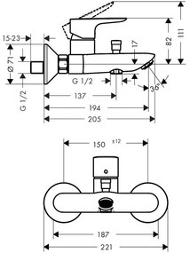 Baterie cada-dus Hansgrohe, Talis E, alb mat