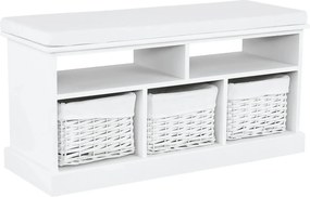 Bancheta RAFAELLO, alb, lemn, cu 3 coşuri, 95x35x49 cm