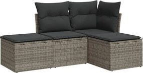 vidaXL Set canapea de grădină cu perne, 4 piese, gri, poliratan