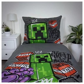 Lenjerie de pat pentru copii din bumbac pentru pat de o persoană 140x200 cm Minecraft Metro Art – Jerry Fabrics