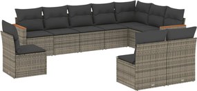 vidaXL Set mobilier de grădină cu perne, 10 piese, gri, poliratan