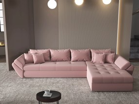 Colțar extensibil dumonde cu ladă de depozitare si sezut confortabil din spuma high-density, Loana XL Royal Roz II 335x185 cm