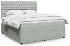 vidaXL Pat box spring cu saltea, gri deschis, 180x200 cm, catifea