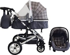 Carucior nou nascuti 3 in 1 Baby Care™ PRO 530 , Cu geanta bebe, Cadru Aluminiu Gold, Amortizoare, Roti din cauciuc plin AVE, Landou, Scoica auto,