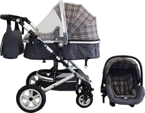 Carucior nou nascuti 3 in 1 Baby Care™ PRO 530 , Cu geanta bebe, Cadru Aluminiu Gold, Amortizoare, Roti din cauciuc plin AVE, Landou, Scoica auto,