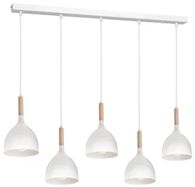Lustră pe cablu NOAK 5xE27/60W/230V albă/lemn
