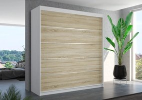 Dulap cu usi glisante Esteva 200x215 cm, 11 Rafturi + Bara pentru Umerase, ADRK Furniture (Culoare: Negru / Alb)