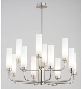 Candelabru 12 brate, otel nickel, sticla alb mat PRESTON 5087