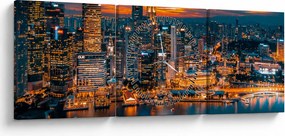 Tablou cu orașul nocturn (cu ceas) (90x30 cm)