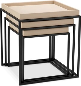 Set 3 masute, Piele Sintetica, Maro Deschis, Leonard