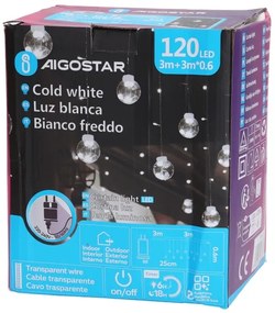 Aigostar - Ghirlandă LED de Crăciun pentru exterior, 120 LED / 6W / 230V, 8 funcții, 3 x 0,6 m, IP44, alb rece, telecomandă inclusă