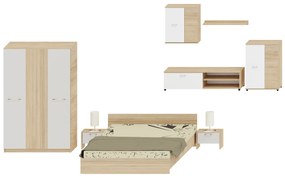 Set dormitor Luiza + living Madrid, culoare sonoma / alb, cu pat standard 160 x 200 cm