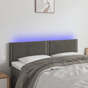 3121521 vidaXL Tăblie de pat cu LED, gri închis, 144x5x78/88 cm, catifea