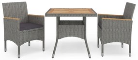 vidaXL Set mobilier grădină, 3 piese, gri, poliratan și lemn acacia