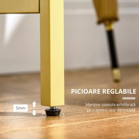 HOMCOM Masă Consolă de Hol din Oțel și Sticlă Calită, Design Modern, Picioare Reglabile, Alb și Auriu | Aosom Romania