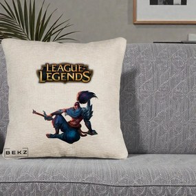 Perna Personalizata League of Legends Yasuo, 40x40 cm, Bej Canapea, Husa Detasabila, Perna Inclusa, BEKZ®