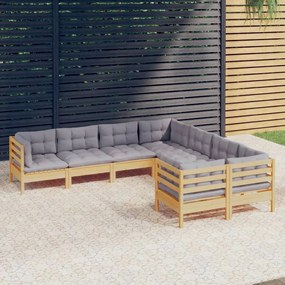 3096970 vidaXL Set mobilier de grădină cu perne gri, 8 piese, lemn masiv pin