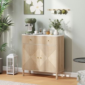 HOMCOM Comodă de Bucătărie cu 2 Sertare, Dulap și Blat cu Efect de Marmură Stejar | Aosom Romania